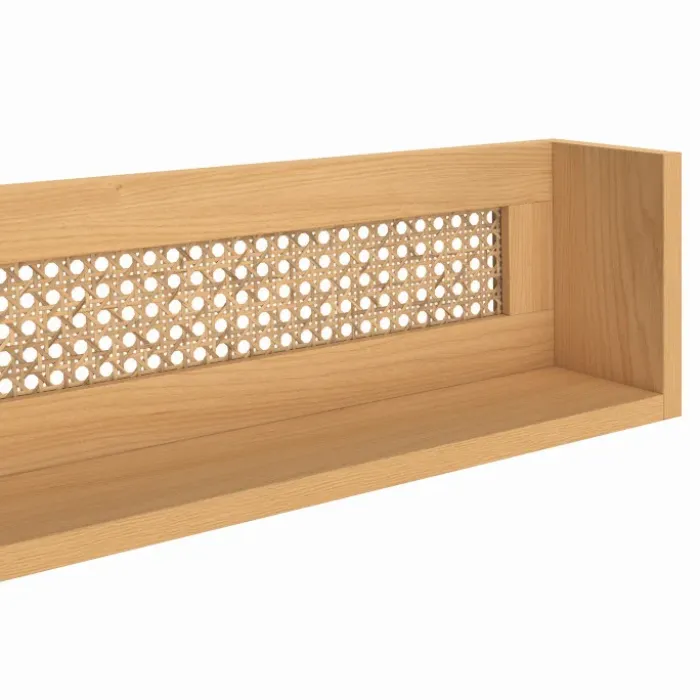 Lot de 3 étagères murales bois et cannage 60/45/30 cm