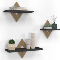 Lot de 3 étagères murales couleur hêtre et noir