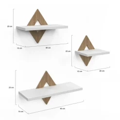 Lot de 3 étagères murales couleur hêtre et blanc