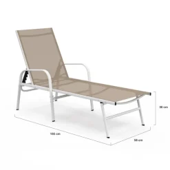 Lot de 2 transats de jardin inclinables en acier blanc et toile beige