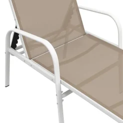 Lot de 2 transats de jardin inclinables en acier blanc et toile beige