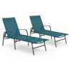 Lot de 2 transats de jardin inclinables toile bleu canard et acier gris anthracite