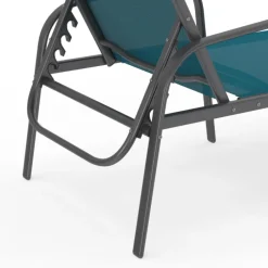 Lot de 2 transats de jardin inclinables toile bleu canard et acier gris anthracite