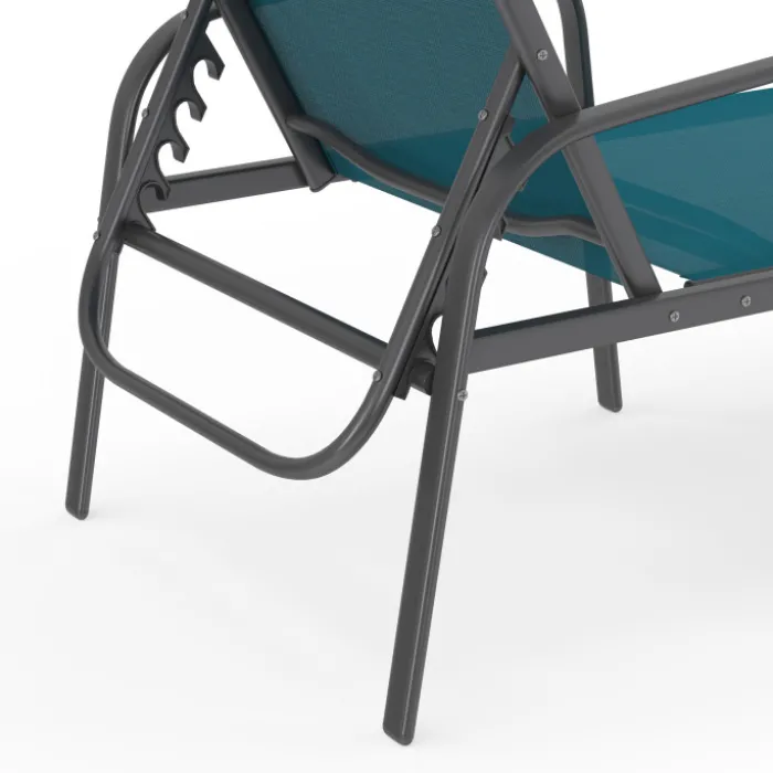 Lot de 2 transats de jardin inclinables toile bleu canard et acier gris anthracite