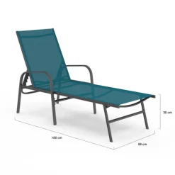 Lot de 2 transats de jardin inclinables toile bleu canard et acier gris anthracite