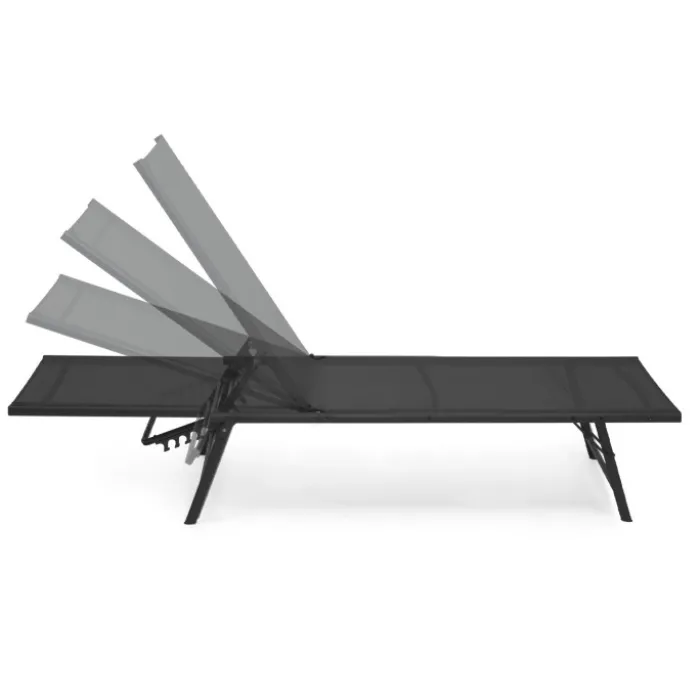 Lot de 2 transats de jardin inclinables toile et acier noir