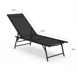 Lot de 2 transats de jardin inclinables toile et acier noir