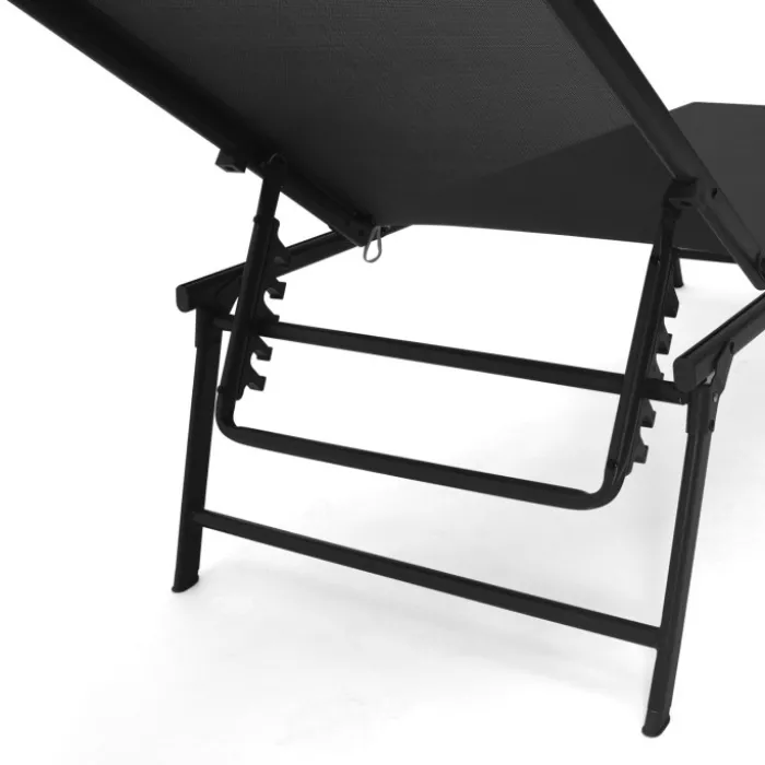 Lot de 2 transats de jardin inclinables toile et acier noir