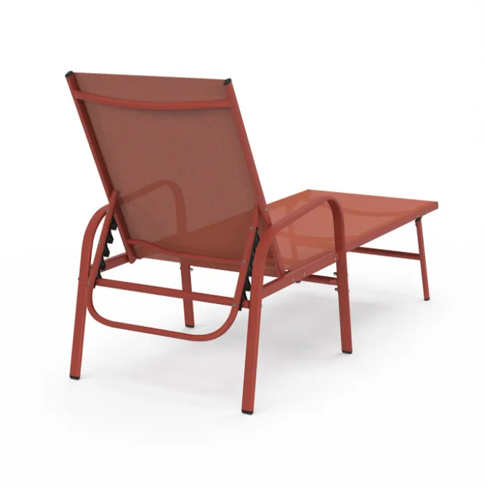 Lot de 2 transats de jardin inclinables en acier et toile terracotta