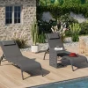 Lot de 2 transats de jardin inclinables avec table d'appoint modulable en acier gris anthracite et toile grise