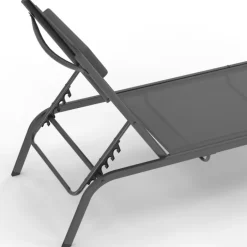 Lot de 2 transats de jardin inclinables avec table d'appoint modulable en acier gris anthracite et toile grise