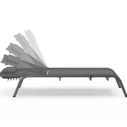 Lot de 2 transats de jardin inclinables avec table d'appoint modulable en acier gris anthracite et toile grise