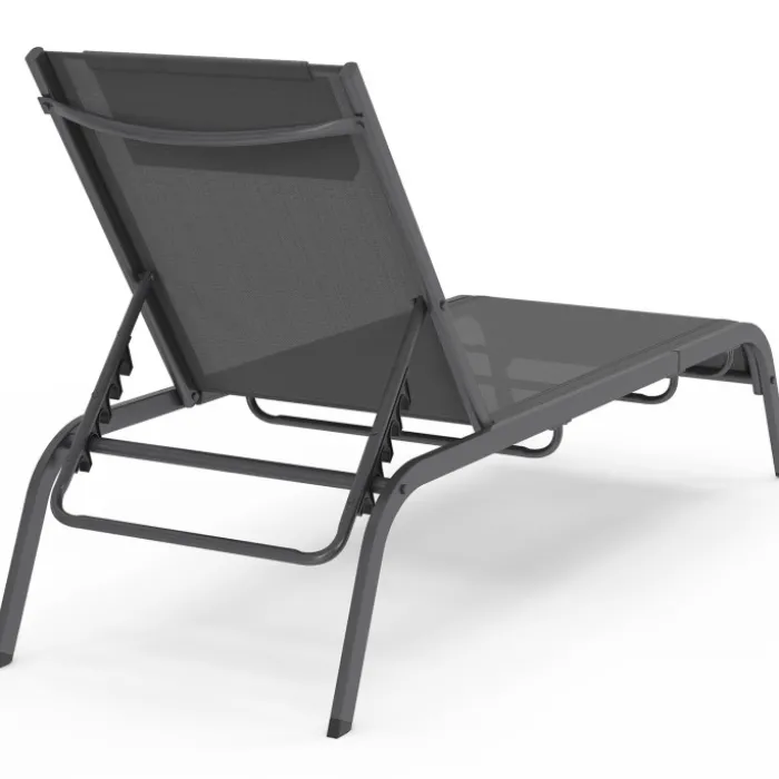 Lot de 2 transats de jardin inclinables avec table d'appoint modulable en acier gris anthracite et toile grise