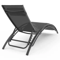Lot de 2 transats de jardin inclinables en acier avec coussin et toile gris anthracite