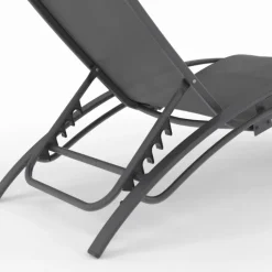 Lot de 2 transats de jardin inclinables en acier avec coussin et toile gris anthracite