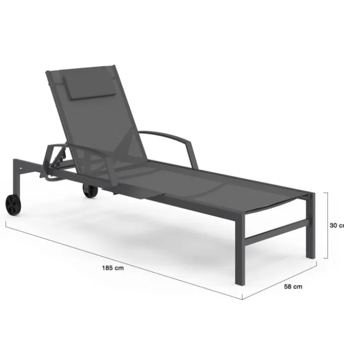 Lot de 2 transats de jardin inclinables avec tablettes en acier gris et toile grise