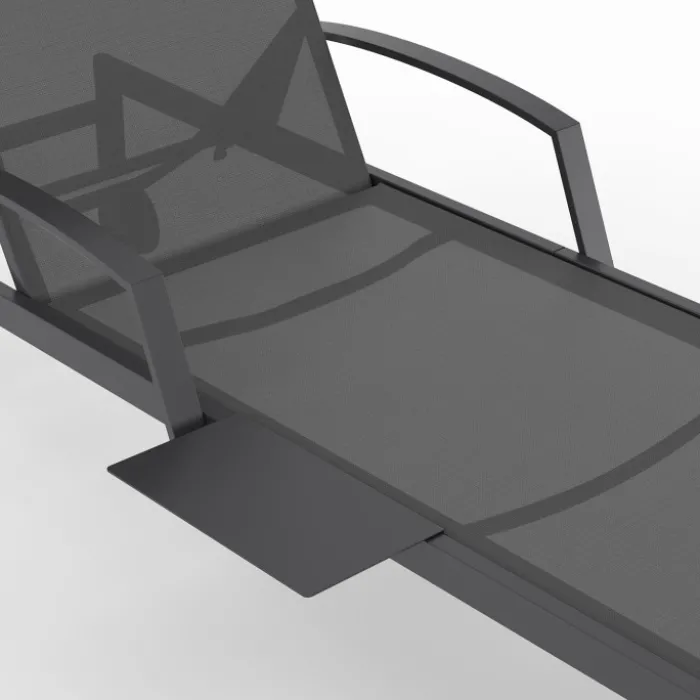 Lot de 2 transats de jardin inclinables avec tablettes en acier gris et toile grise
