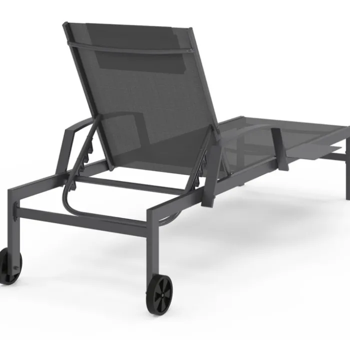 Lot de 2 transats de jardin inclinables avec tablettes en acier gris et toile grise