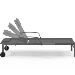 Lot de 2 transats de jardin inclinables avec tablettes en acier gris et toile grise
