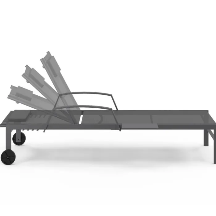 Lot de 2 transats de jardin inclinables avec tablettes en acier gris et toile grise