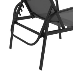 Lot de 2 transats inclinables pour jardin en acier noir et toile grise