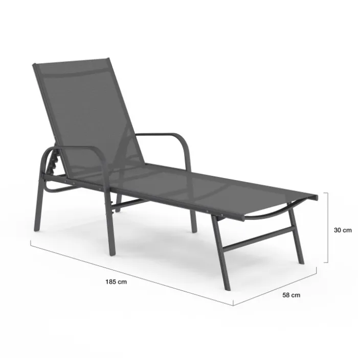 Lot de 2 transats inclinables pour jardin en acier gris et toile grise