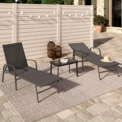 Lot de 2 transats inclinables pour jardin en acier gris et toile grise
