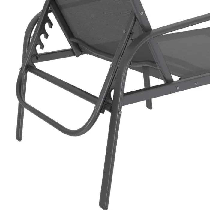 Lot de 2 transats inclinables pour jardin en acier gris et toile grise