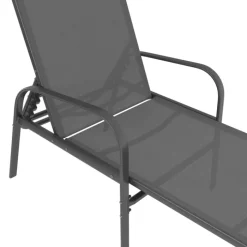 Lot de 2 transats inclinables pour jardin en acier gris et toile grise