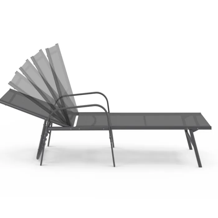 Lot de 2 transats inclinables pour jardin en acier gris et toile grise