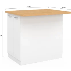 Îlot de cuisine blanc et plateau façon hêtre 100 cm