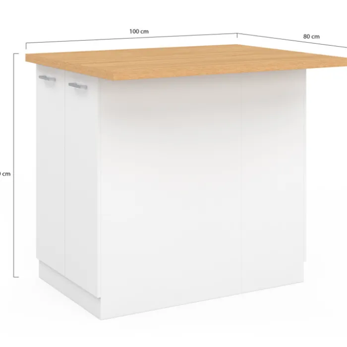 Îlot de cuisine blanc et plateau façon hêtre 100 cm