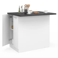 Îlot de cuisine blanc et plateau gris anthracite
