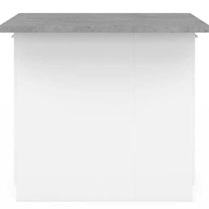 Îlot de cuisine blanc et plateau façon béton