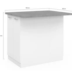 Îlot de cuisine blanc et plateau façon béton