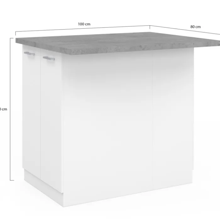 Îlot de cuisine blanc et plateau façon béton