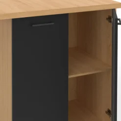 Îlot de cuisine imitation hêtre avec 4 portes noires 100 cm