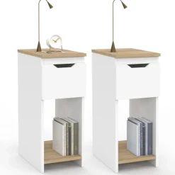 Lot de tables de chevet blanc et bois