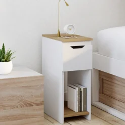 Lot de tables de chevet blanc et bois