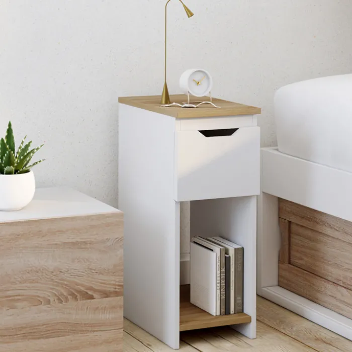 Lot de tables de chevet blanc et bois