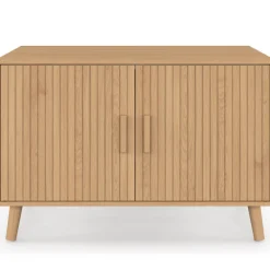 Maison de toilette chat cache-litière avec doubles portes lattes tasseau bois coloris chêne