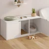 Maison de toilette chat XL cache-litière 2 portes et griffoir bois blanc