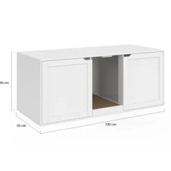 Maison de toilette chat XL cache-litière 2 portes et griffoir bois blanc