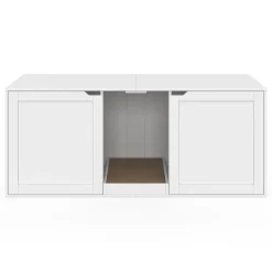 Maison de toilette chat XL cache-litière 2 portes et griffoir bois blanc