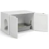 Maison de toilette pour chat - cache-litière avec doubles portes blanc