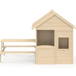 Maisonnette enfant en bois cabane de jeux extérieure avec table de pique-nique intégrée