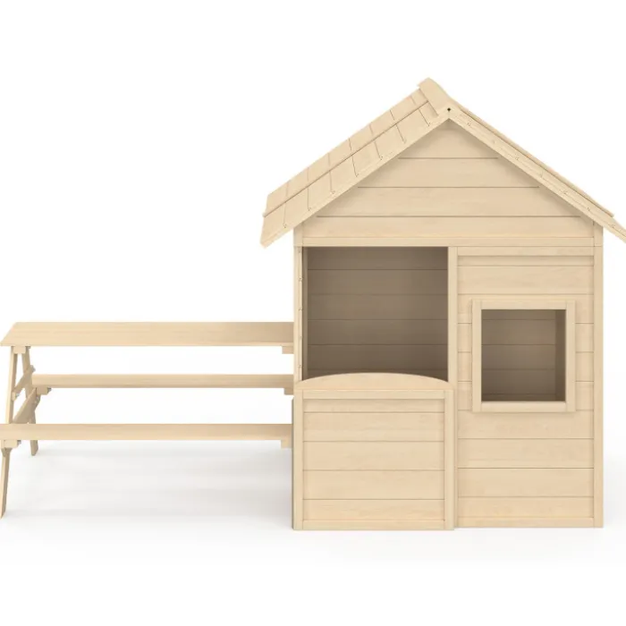 Maisonnette enfant en bois cabane de jeux extérieure avec table de pique-nique intégrée