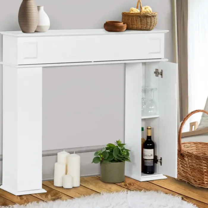 Manteau de cheminée console décorative avec rangement