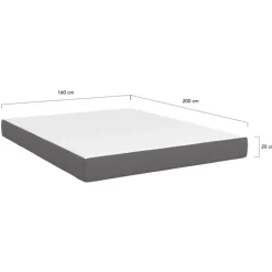 Matelas 160x200 cm à mémoire de forme épaisseur 20 cm blanc et gris