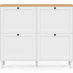 Meuble à chaussures 20 paires ACHILLE 4 portes blanc et plateau bois